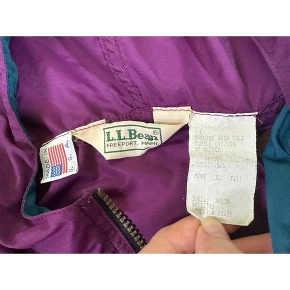 Mens LL Bean Anorak Jacket Pullover Purple Teal Green XL Tall‎ Vintage 90s